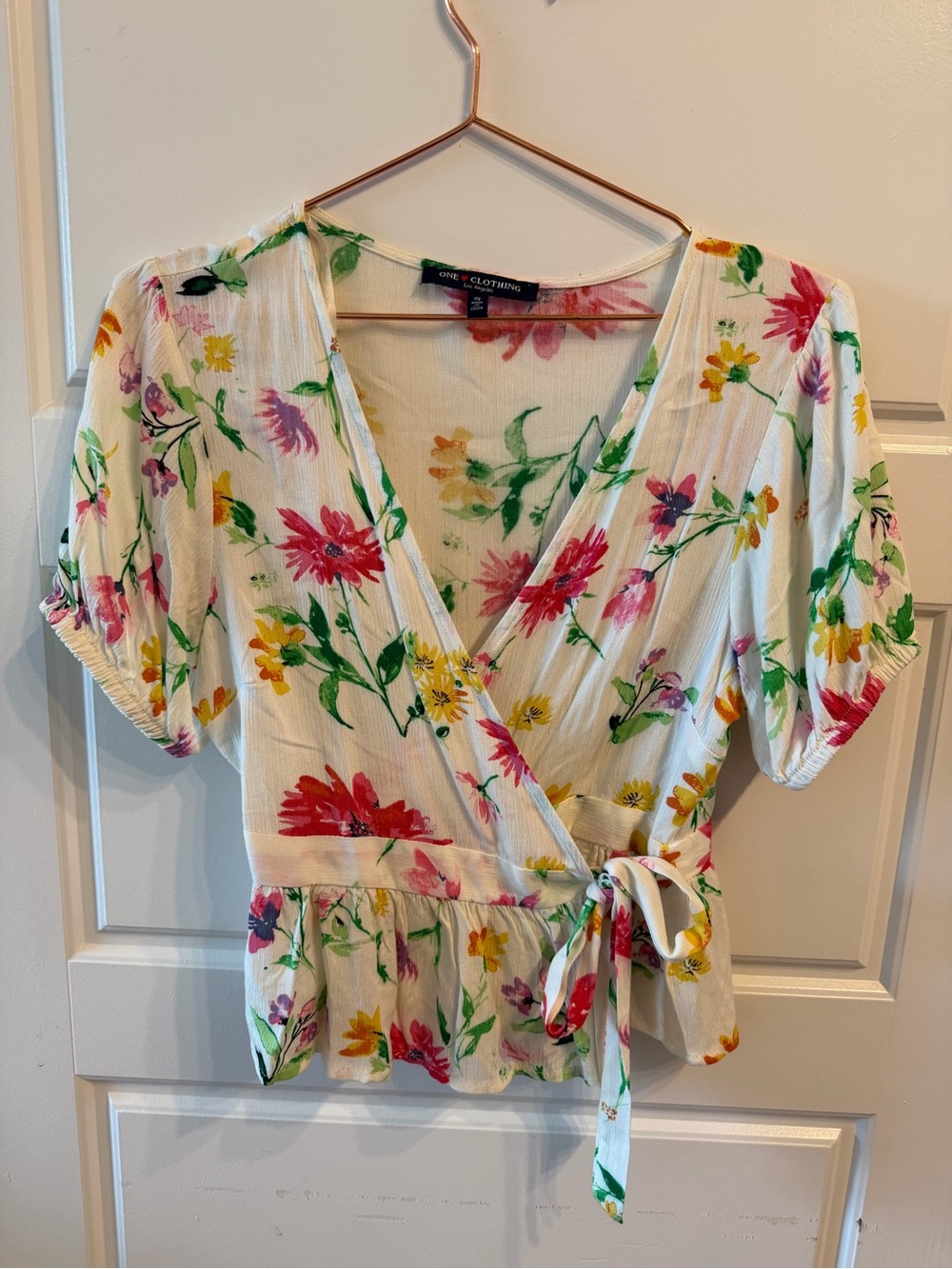 Short Sleeve Floral Wrap Blouse